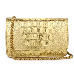 Wallet On Chain WOC in Gold Croc Embossed Calfskin