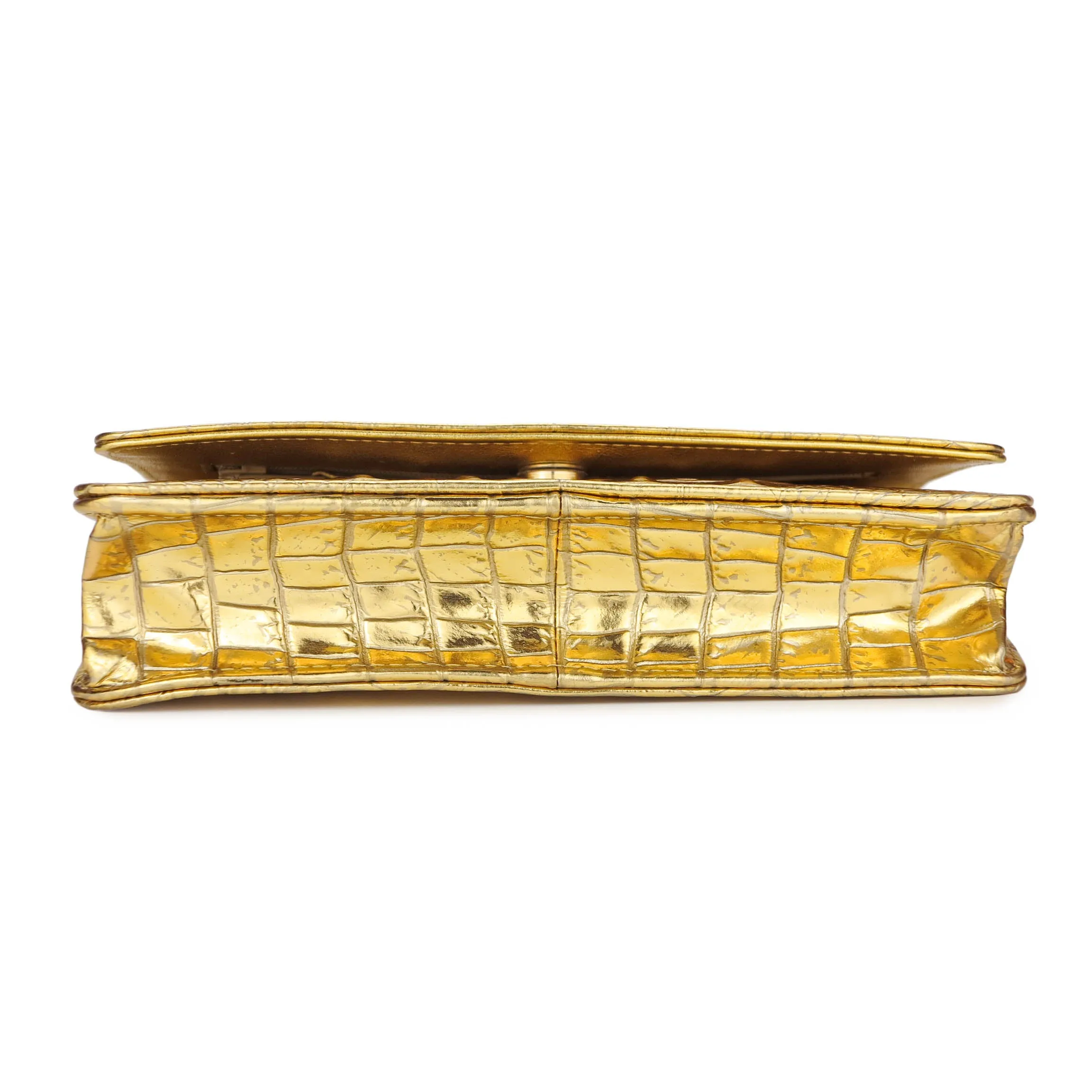 Wallet On Chain WOC in Gold Croc Embossed Calfskin