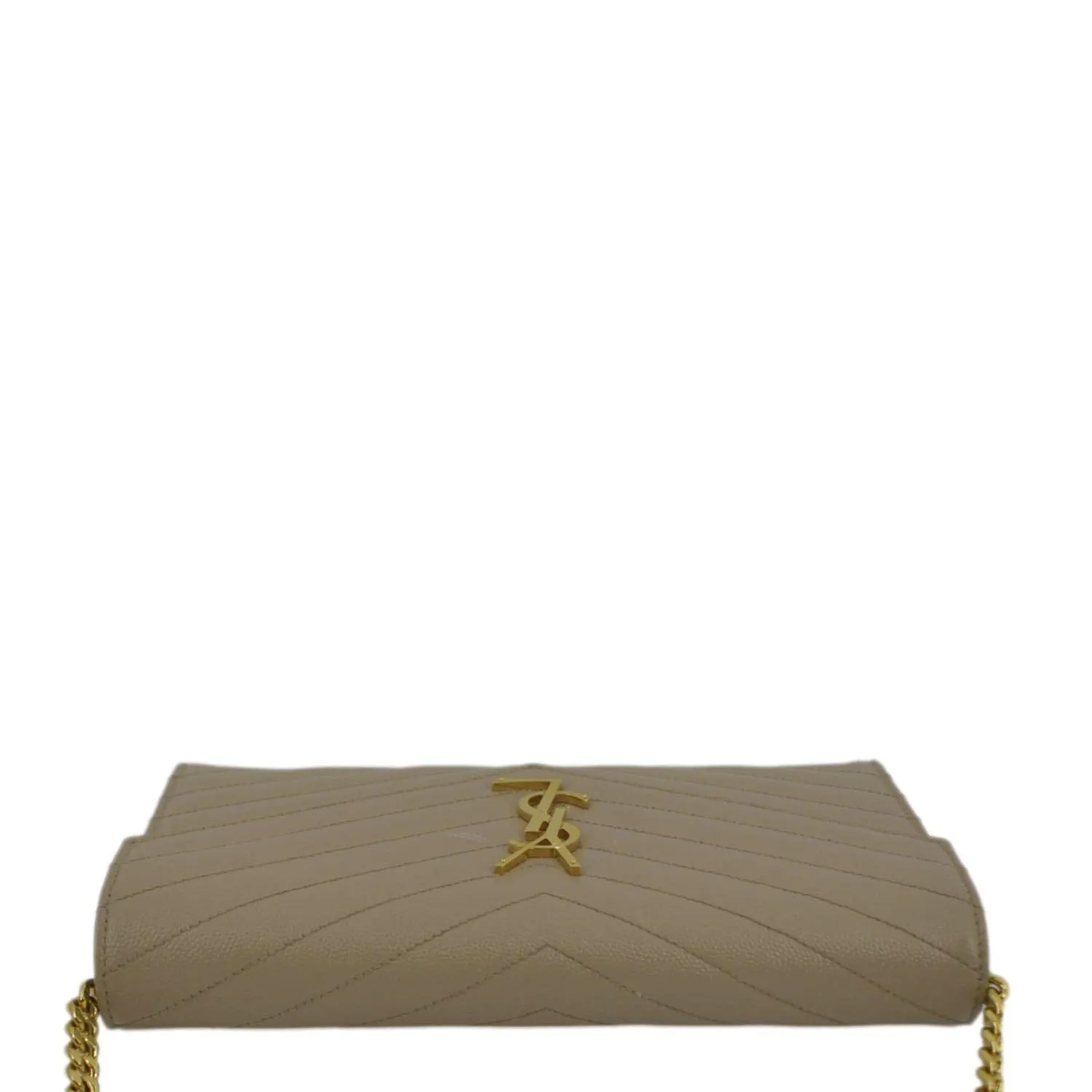 YVES SAINT LAURENT Cassandre Matelasse Chain Wallet Crossbody Bag Beige