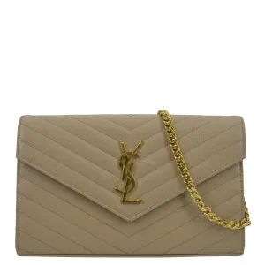 YVES SAINT LAURENT Cassandre Matelasse Chain Wallet Crossbody Bag Beige